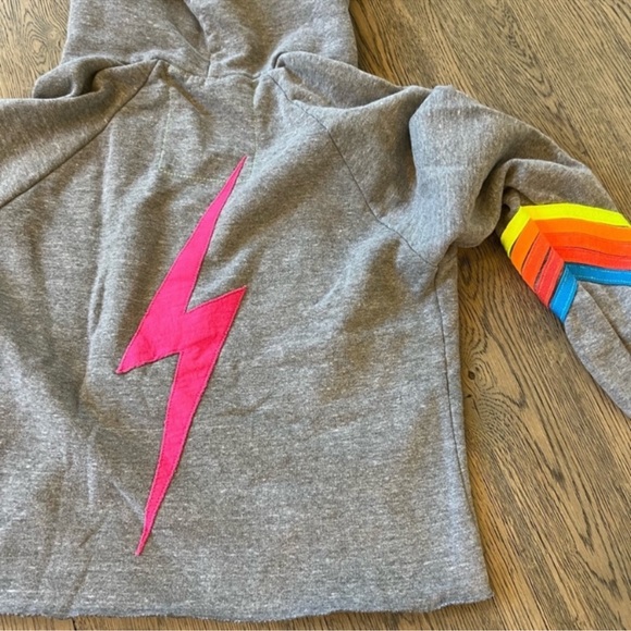 Aviator Nation Bolt Stitch Chevron 5 Split Nexk Raglan Hoodie 🌈 Size M - Picture 5 of 7